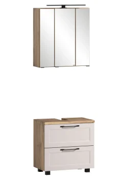 Badezimmerset Meran | Waschtischschrank, Spiegelschrank mit Beleuchtung | Farbe Kaschmir