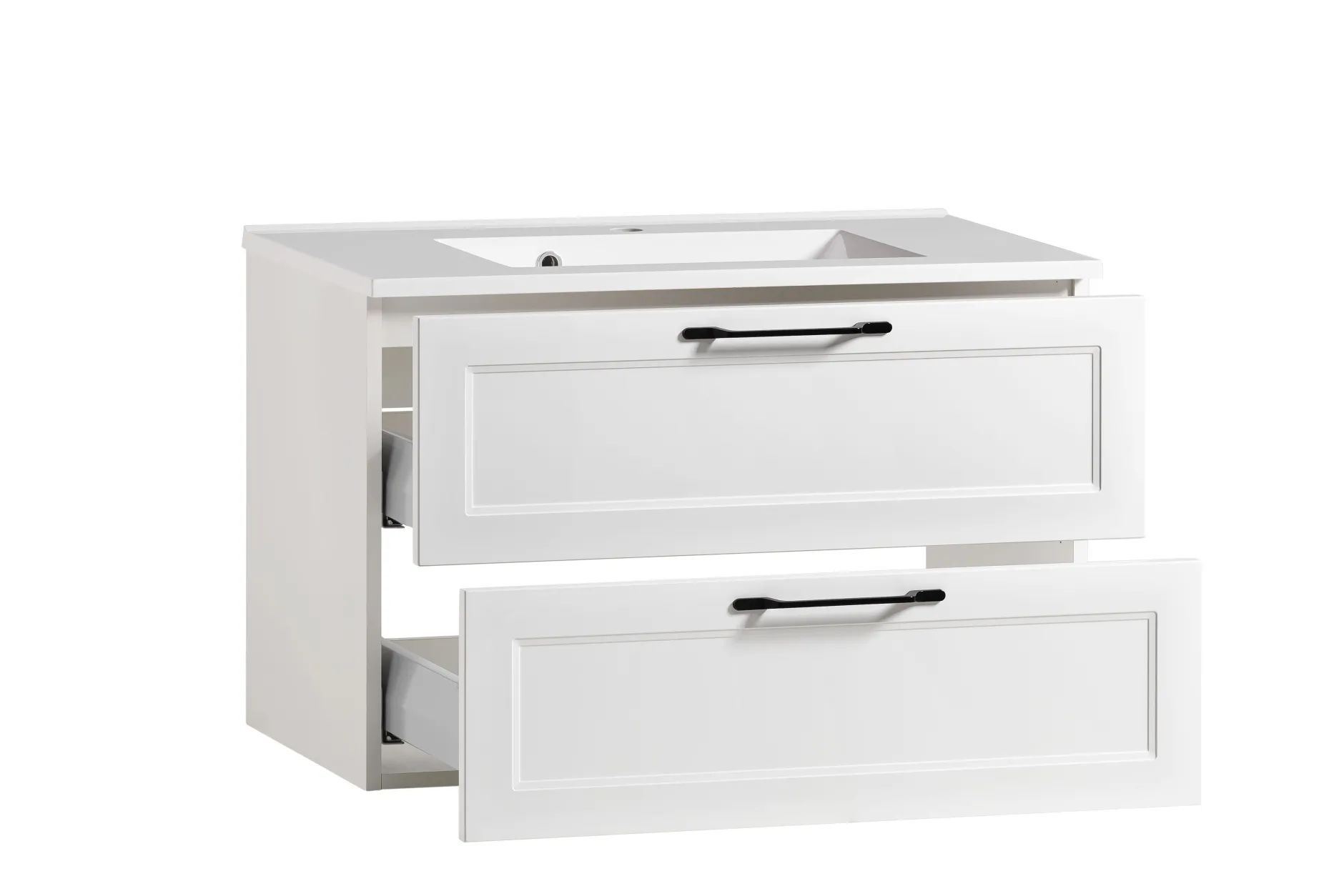Badezimmerset Meran | Waschtischschrank, Spiegelschrank mit Beleuchtung | Weiß
