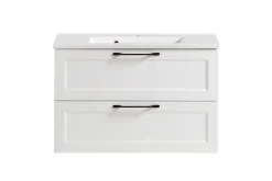 Badezimmerset Meran | Waschtischschrank, Spiegelschrank mit Beleuchtung | Weiß