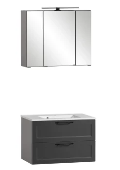 Badezimmerset Meran | Waschtischschrank, Spiegelschrank mit Beleuchtung | Grau