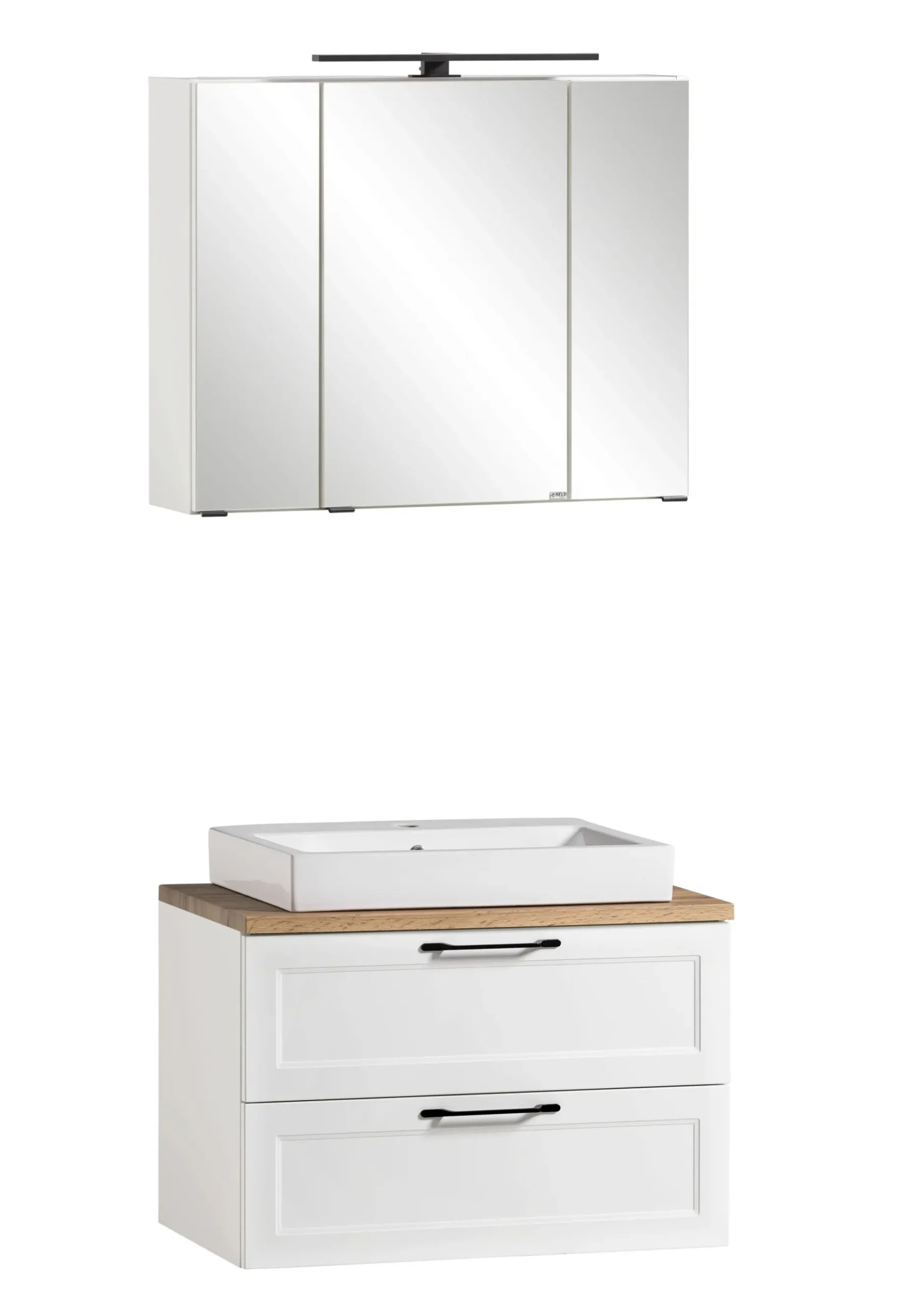 Badezimmerset Meran | Waschtischschrank, Spiegelschrank mit Beleuchtung | Weiß