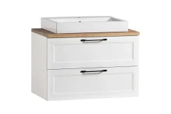 Badezimmerset Meran | Waschtischschrank, Spiegelschrank mit Beleuchtung | Weiß