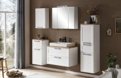 Badezimmerset Meran | Waschtischschrank, Spiegelschrank mit Beleuchtung | Weiß
