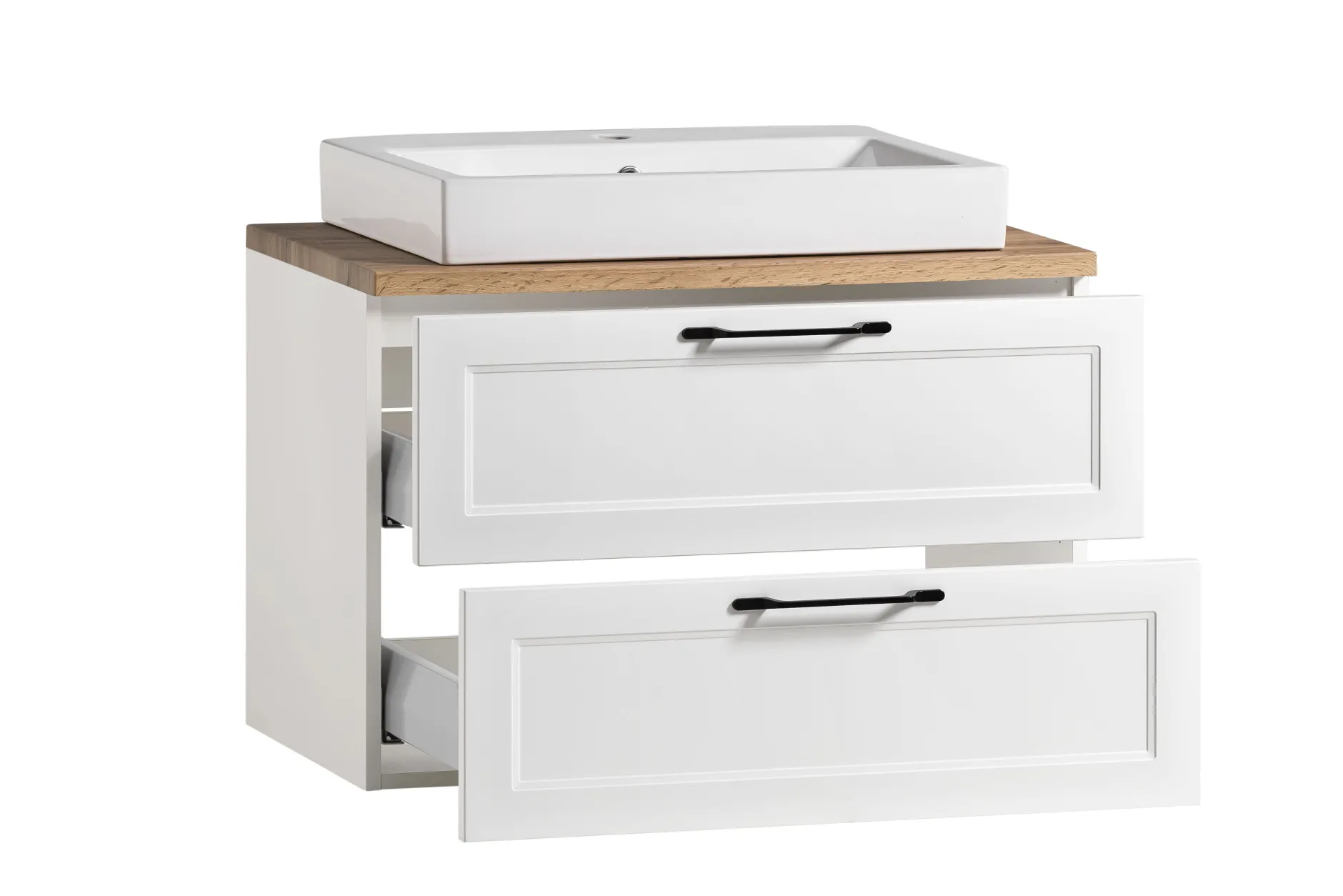 Badezimmerset Meran | Waschtischschrank, Spiegelschrank mit Beleuchtung | Weiß