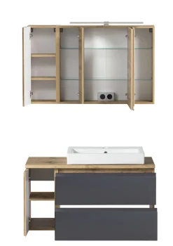 Badezimmerset Varese | Waschbecken- und Spiegelschrank | Design Wotan Oak / Grey