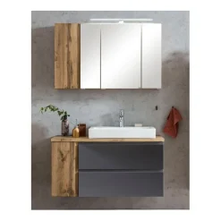 Badezimmerset Varese | Waschbecken- und Spiegelschrank | Design Wotan Oak / Grey