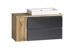 Badezimmerset Varese | Waschbecken- und Spiegelschrank | Design Wotan Oak / Grey