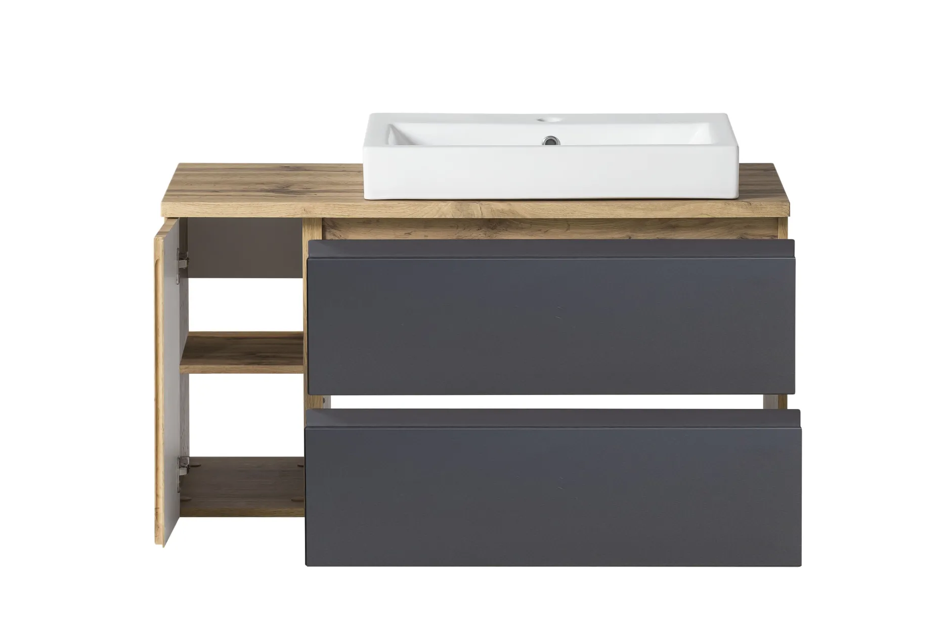 Badezimmerset Varese | Waschbecken- und Spiegelschrank | Design Wotan Oak / Grey