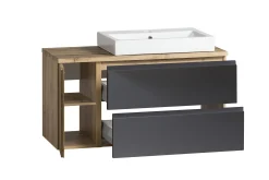 Badezimmerset Varese | Waschbecken- und Spiegelschrank | Design Wotan Oak / Grey