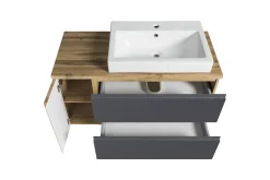 Badezimmerset Varese | Waschbecken- und Spiegelschrank | Design Wotan Oak / Grey