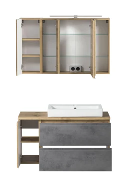 Badezimmerset Varese | Waschbecken- und Spiegelschrank | Wotan Eiche / Betondesign