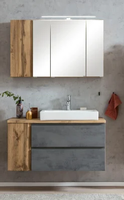 Badezimmerset Varese | Waschbecken- und Spiegelschrank | Wotan Eiche / Betondesign