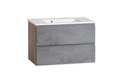 Badezimmerset Varese | Waschtisch und Spiegelschrank mit Beleuchtung | Wotan Eiche Beton Design