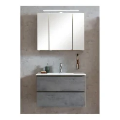 Badezimmerset Varese | Waschtisch und Spiegelschrank mit Beleuchtung | Wotan Eiche Beton Design