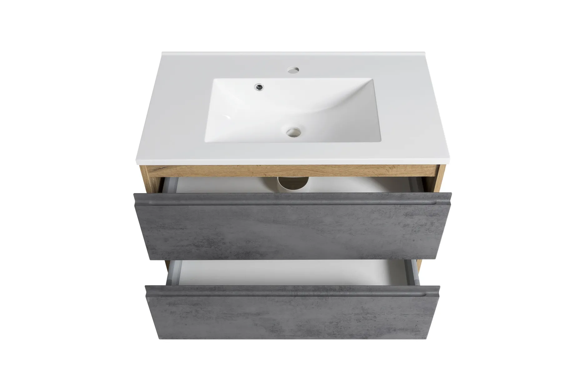 Badezimmerset Varese | Waschtisch und Spiegelschrank mit Beleuchtung | Wotan Eiche Beton Design