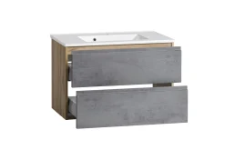 Badezimmerset Varese | Waschtisch und Spiegelschrank mit Beleuchtung | Wotan Eiche Beton Design