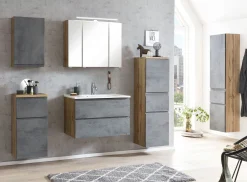 Badezimmerset Varese | Waschtisch und Spiegelschrank mit Beleuchtung | Wotan Eiche Beton Design