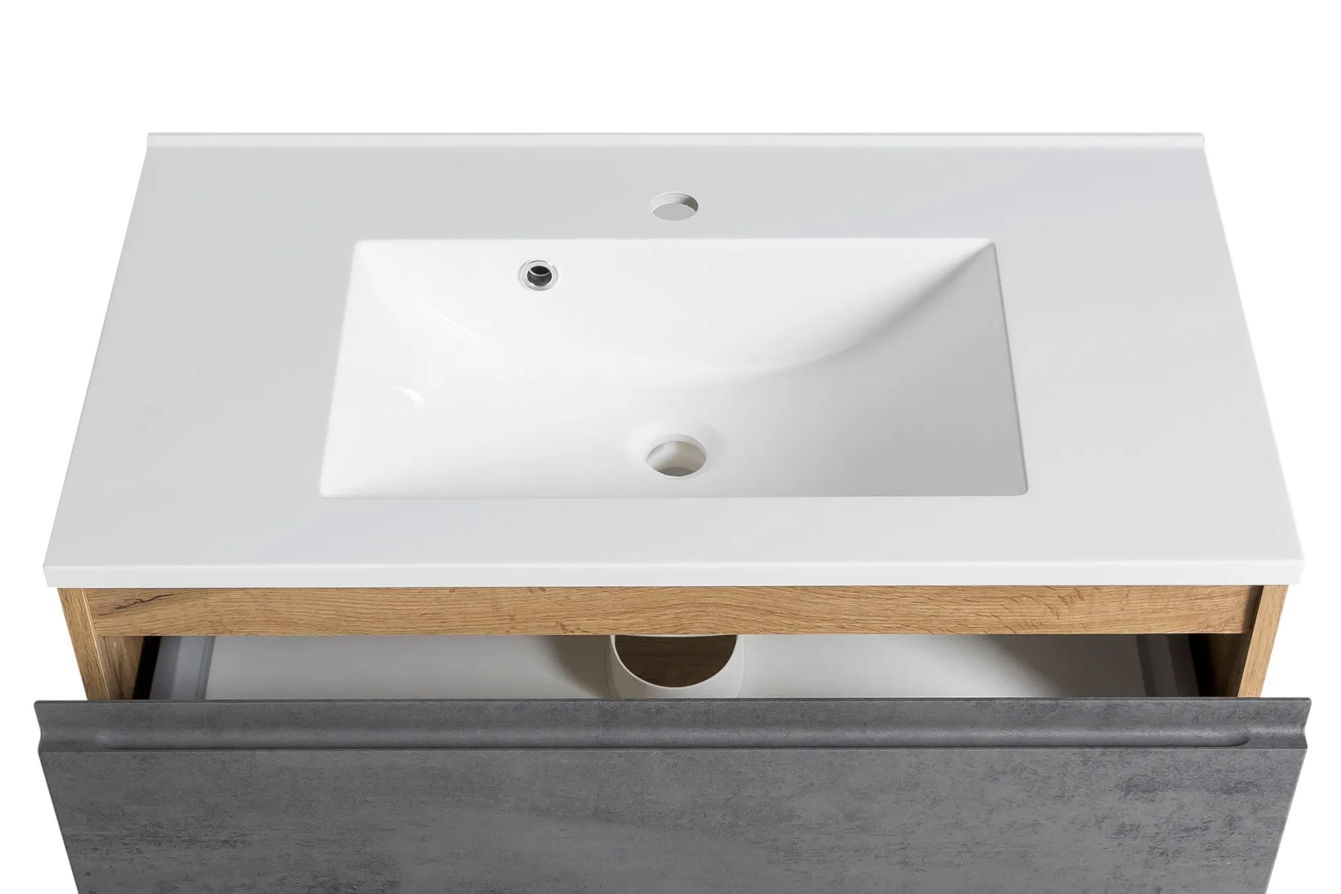 Badezimmerset Varese | Waschtisch und Spiegelschrank mit Beleuchtung | Wotan Eiche Beton Design