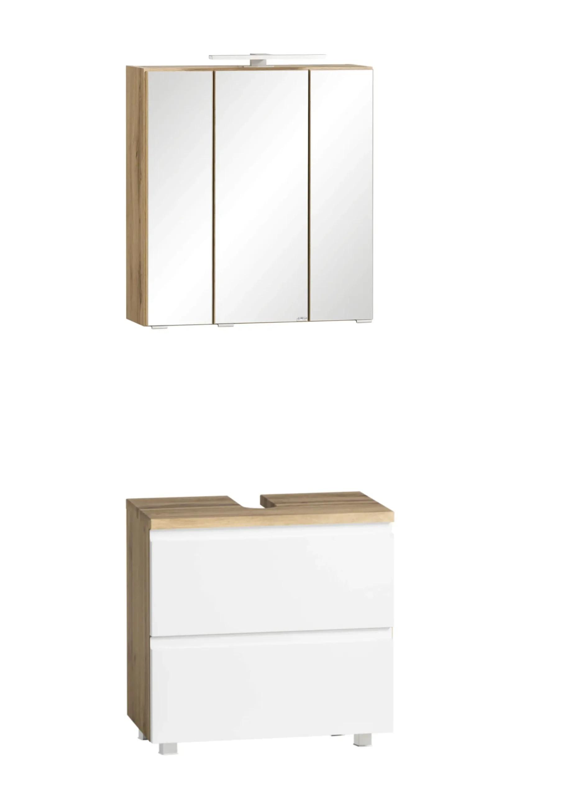 Badezimmerset Varese | Waschtisch und Spiegelschrank mit Beleuchtung | Wotan Eiche weißes Design