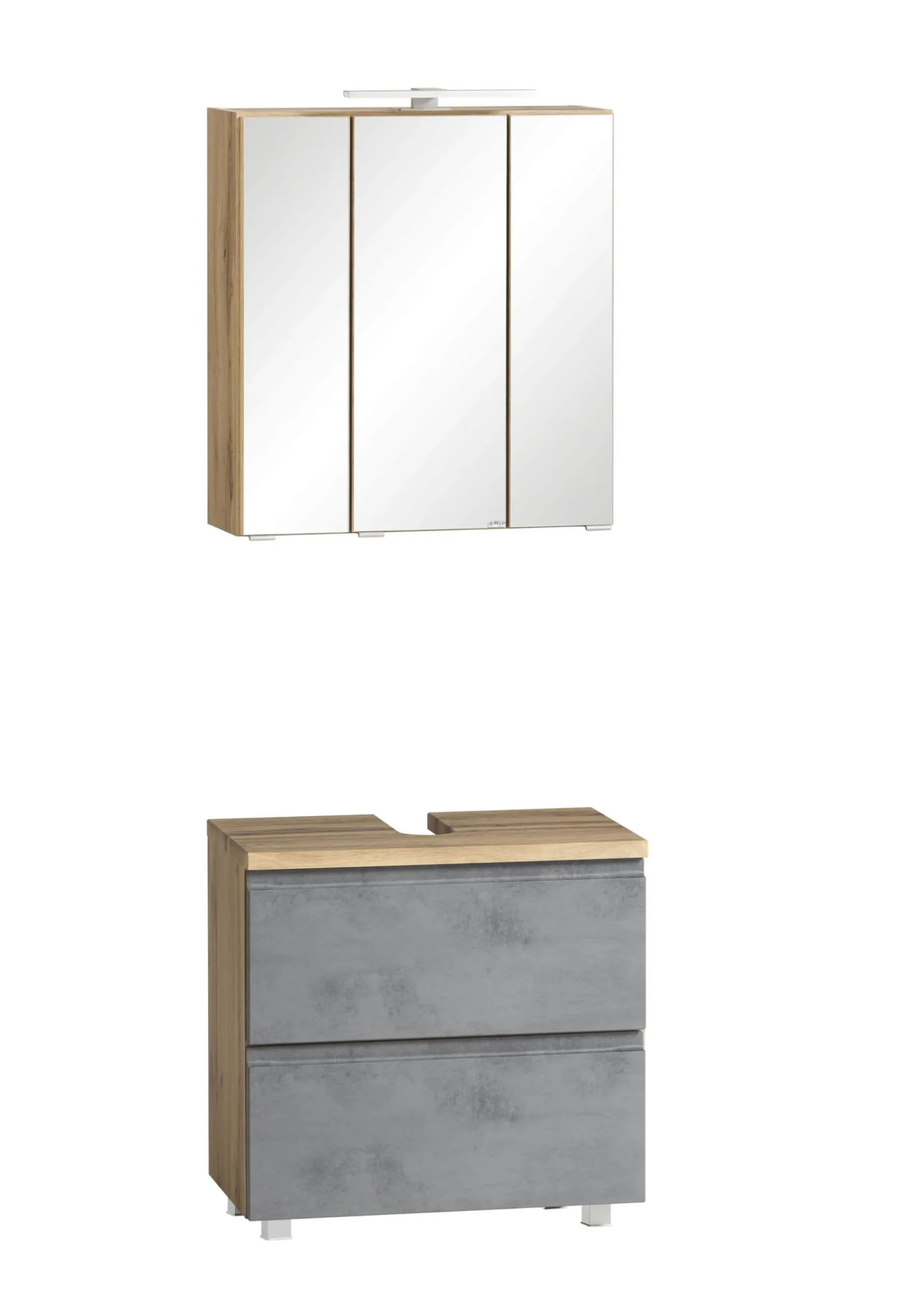 Badezimmerset Varese | Waschtisch und Spiegelschrank mit Beleuchtung | Wotan Eiche Beton-Design