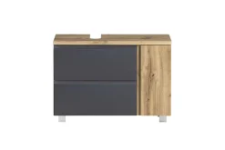 Badezimmerset Varese | Waschtisch und Spiegelschrank mit Beleuchtung | Wotan Eiche Graues Design