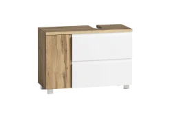 Badezimmerset Varese | Waschtisch und Spiegelschrank mit Beleuchtung | Wotan Eiche weißes Design