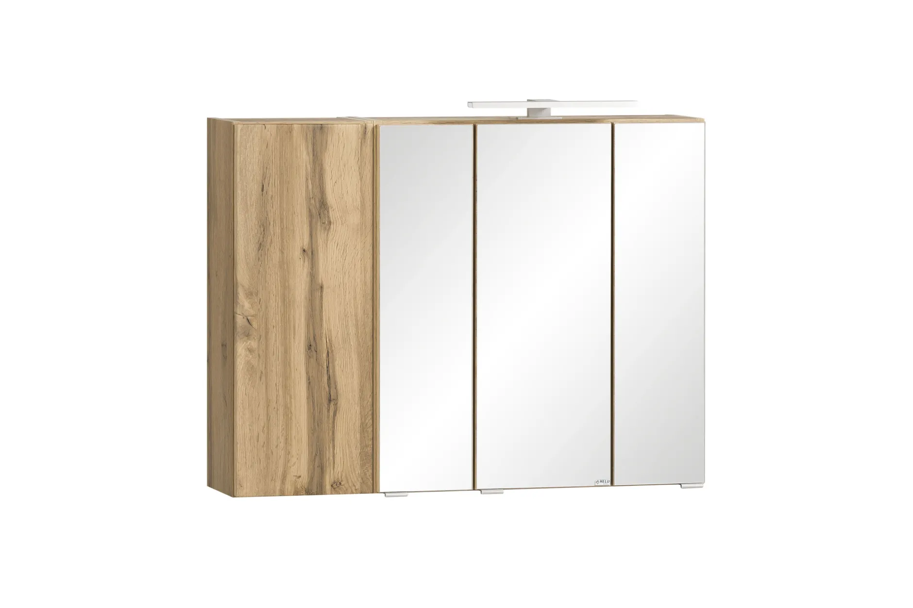 Badezimmerset Varese | Waschtisch und Spiegelschrank mit Beleuchtung | Wotan Eiche weißes Design