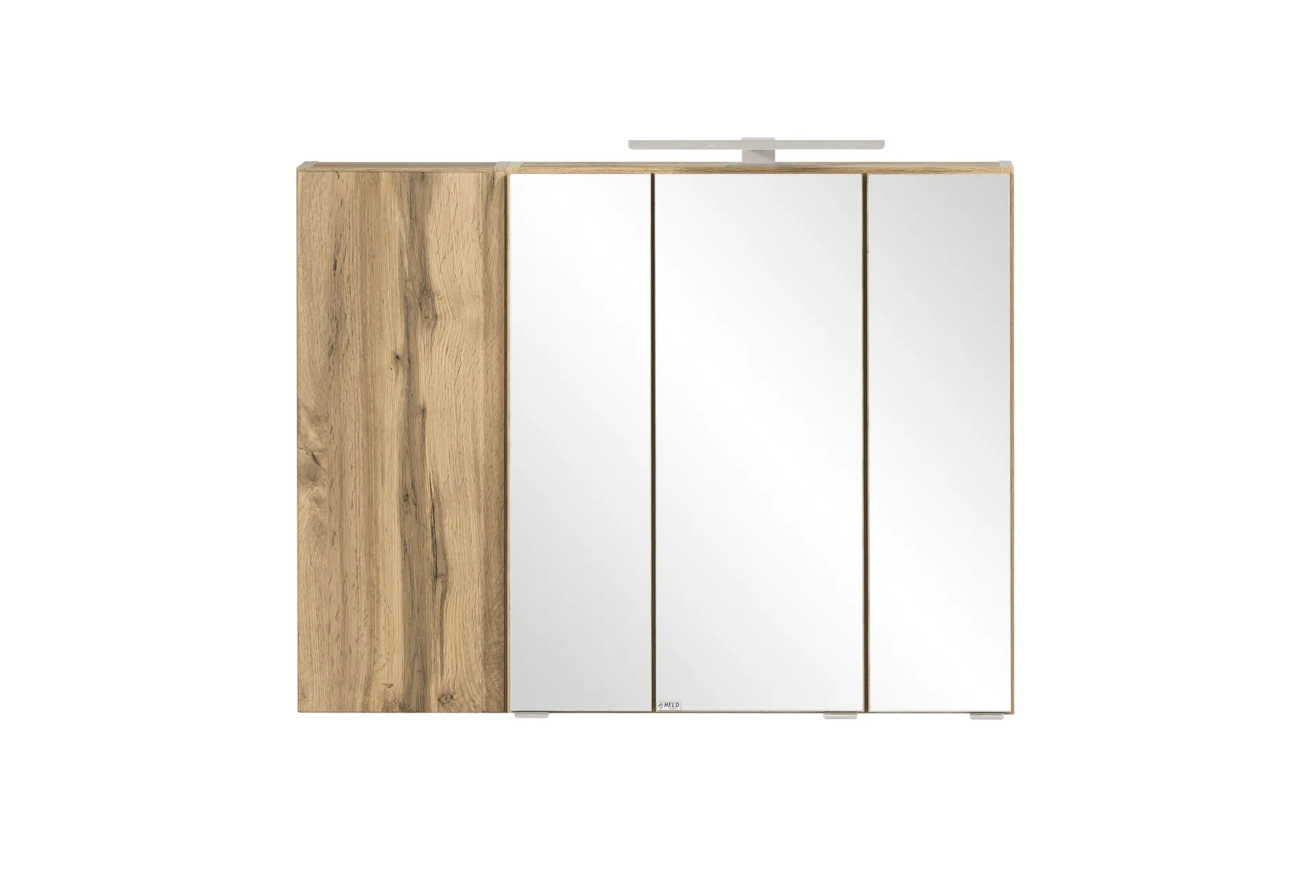 Badezimmerset Varese | Waschtisch und Spiegelschrank mit Beleuchtung | Wotan Eiche weißes Design