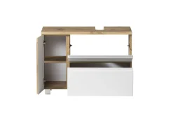 Badezimmerset Varese | Waschtisch und Spiegelschrank mit Beleuchtung | Wotan Eiche weißes Design