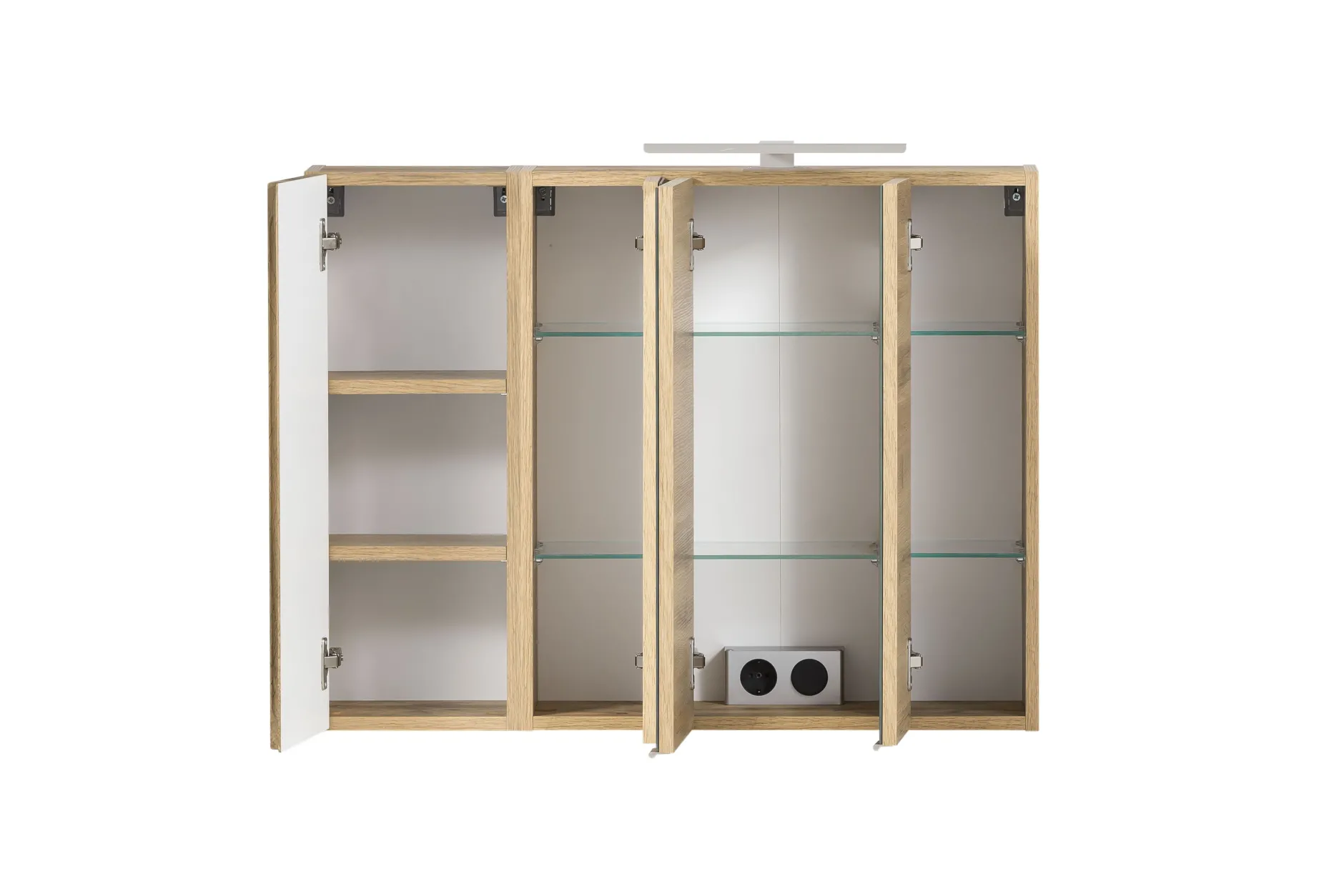 Badezimmerset Varese | Waschtisch und Spiegelschrank mit Beleuchtung | Wotan Eiche weißes Design
