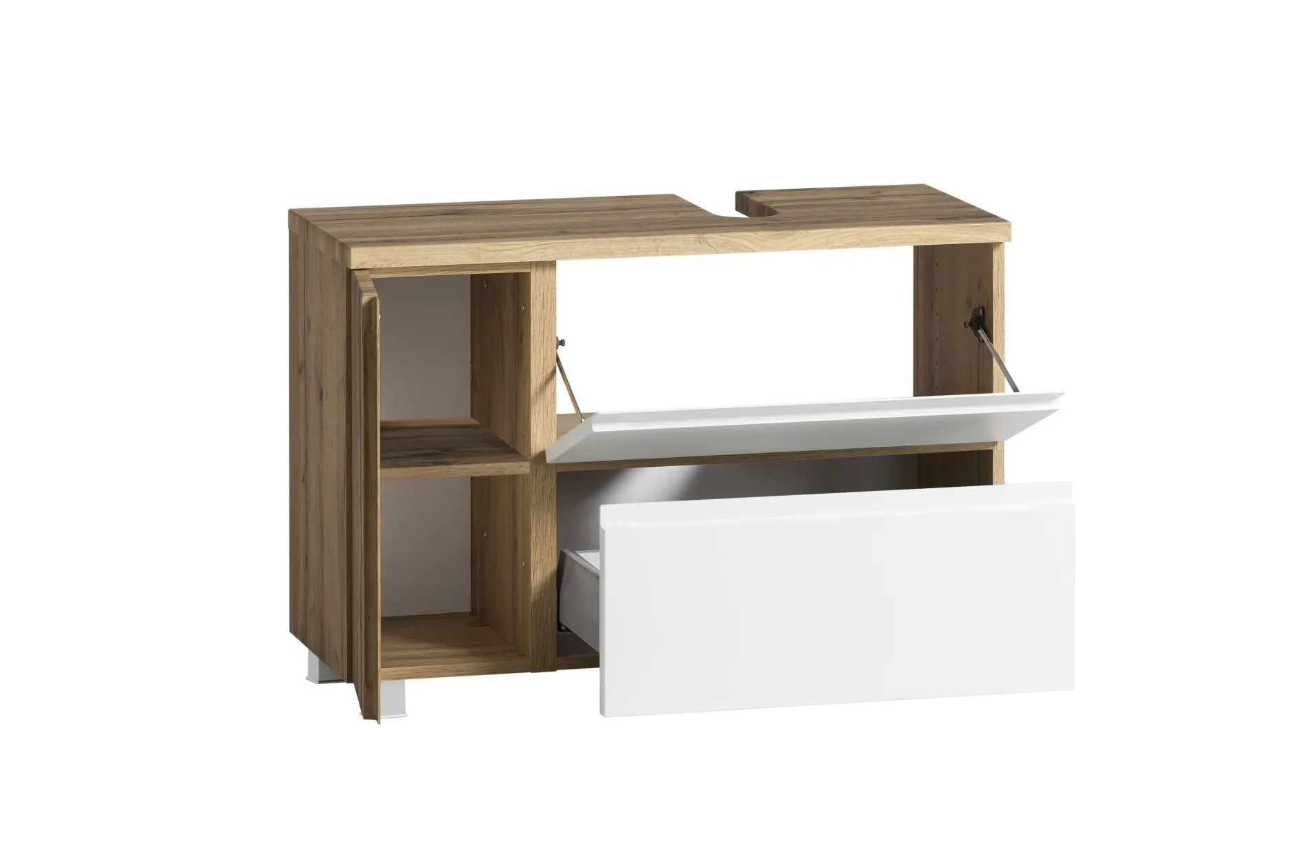Badezimmerset Varese | Waschtisch und Spiegelschrank mit Beleuchtung | Wotan Eiche weißes Design