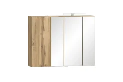 Badezimmerset Varese | Waschtisch und Spiegelschrank mit Beleuchtung | Wotan Eiche Graues Design