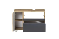 Badezimmerset Varese | Waschtisch und Spiegelschrank mit Beleuchtung | Wotan Eiche Graues Design