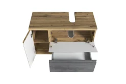 Badezimmerset Varese | Waschtisch und Spiegelschrank mit Beleuchtung | Wotan Eiche Beton Design