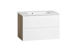 Badezimmerset Varese | Waschtisch und Spiegelschrank mit Beleuchtung | Wotan Eiche weißes Design