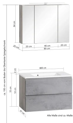 Badezimmerset Varese | Waschtisch und Spiegelschrank mit Beleuchtung | Wotan Eiche weißes Design