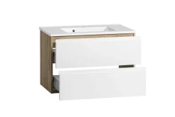 Badezimmerset Varese | Waschtisch und Spiegelschrank mit Beleuchtung | Wotan Eiche weißes Design