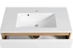 Badezimmerset Varese | Waschtisch und Spiegelschrank mit Beleuchtung | Wotan Eiche weißes Design