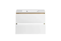 Badezimmerset Varese | Waschtisch und Spiegelschrank mit Beleuchtung | Wotan Eiche weißes Design