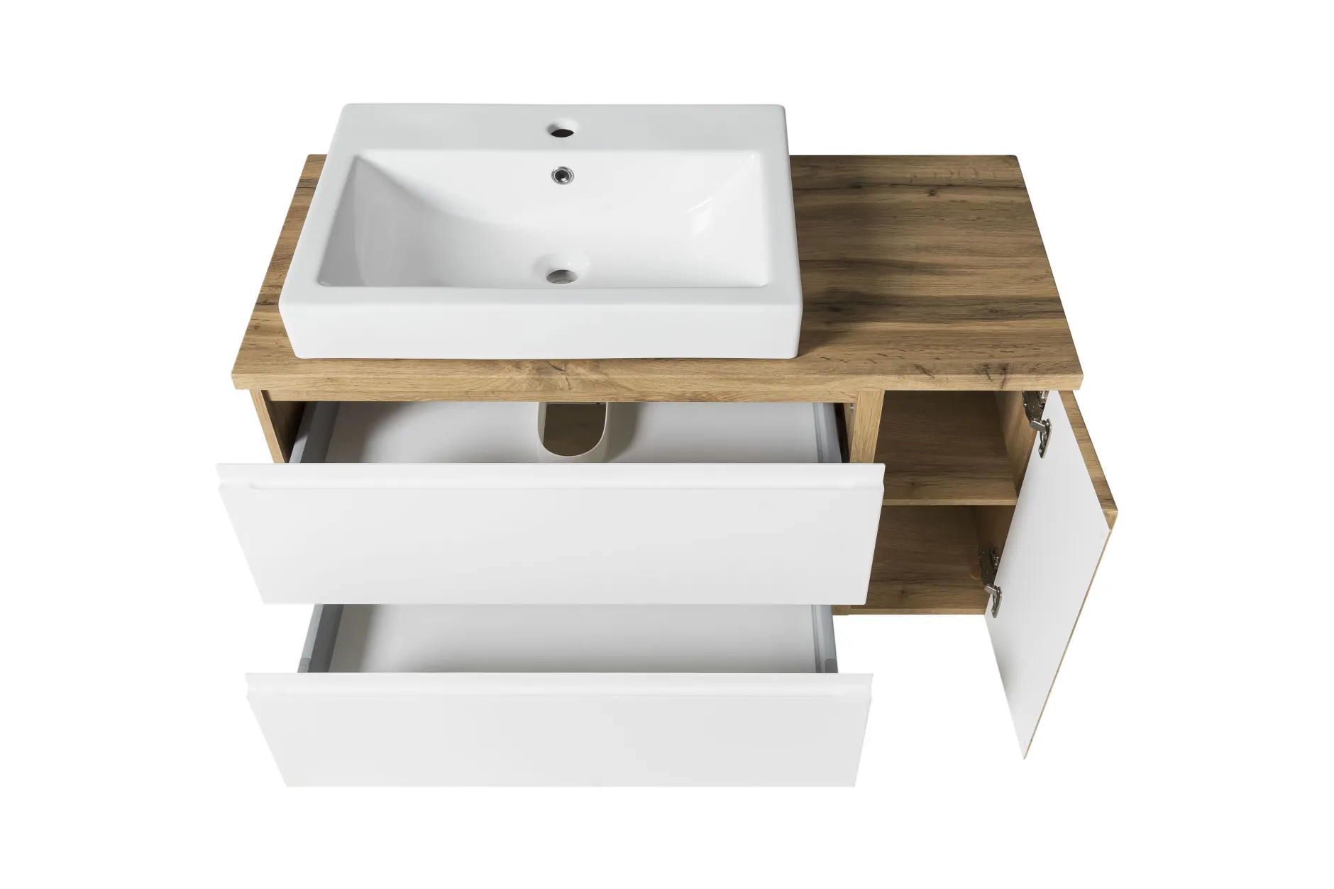 Badezimmerset Varese | Waschtisch und Spiegelschrank mit Beleuchtung | Wotan Eiche weißes Design