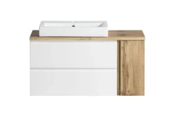 Badezimmerset Varese | Waschtisch und Spiegelschrank mit Beleuchtung | Wotan Eiche weißes Design