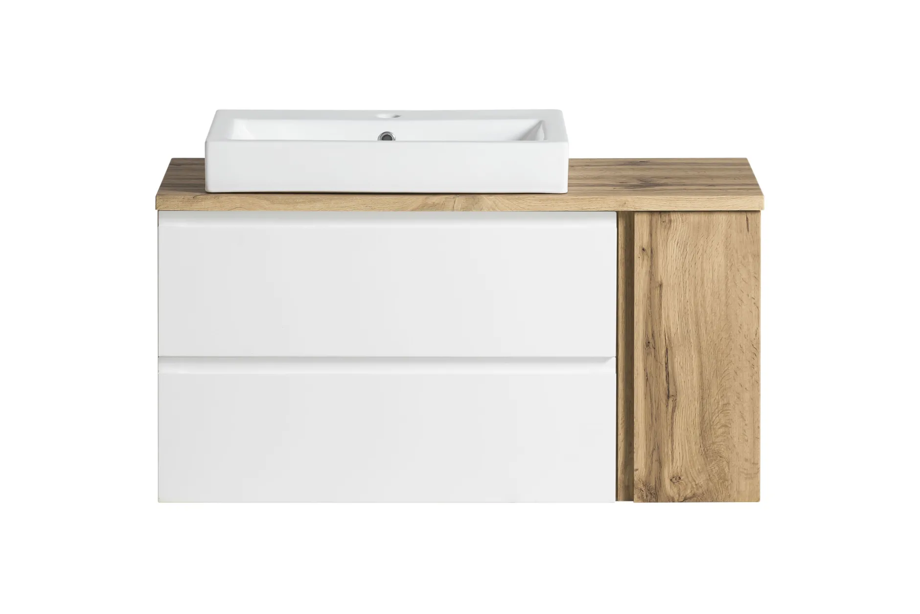 Badezimmerset Varese | Waschtisch und Spiegelschrank mit Beleuchtung | Wotan Eiche weißes Design