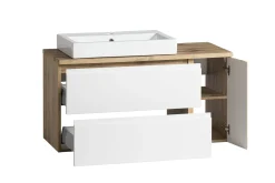 Badezimmerset Varese | Waschtisch und Spiegelschrank mit Beleuchtung | Wotan Eiche weißes Design