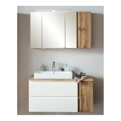 Badezimmerset Varese | Waschtisch und Spiegelschrank mit Beleuchtung | Wotan Eiche weißes Design