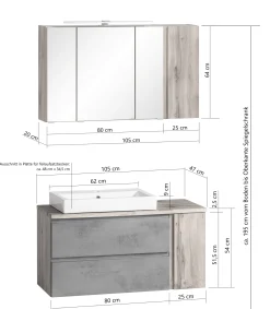 Badezimmerset Varese | Waschtisch und Spiegelschrank mit Beleuchtung | Wotan Eiche weißes Design