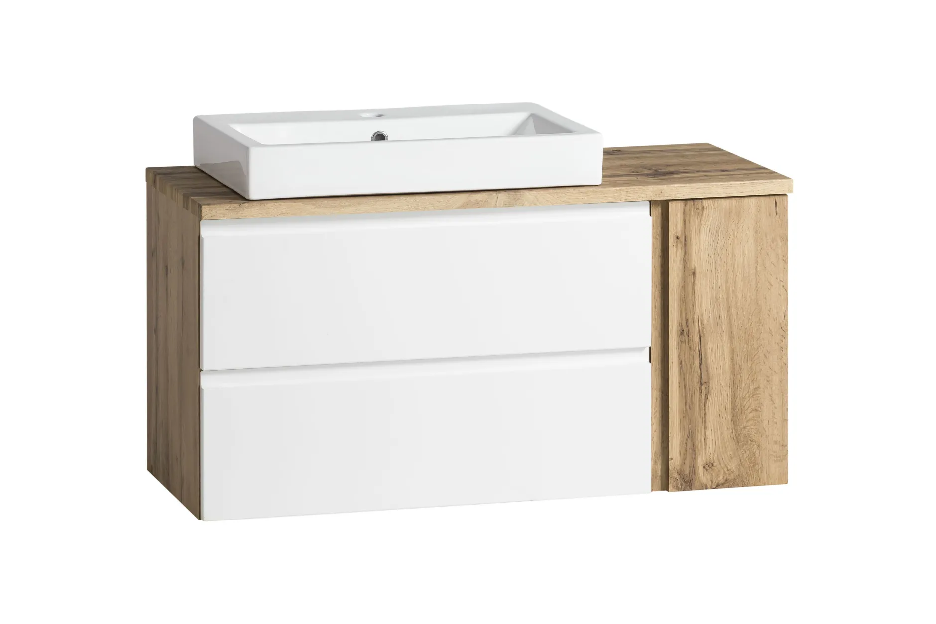 Badezimmerset Varese | Waschtisch und Spiegelschrank mit Beleuchtung | Wotan Eiche weißes Design