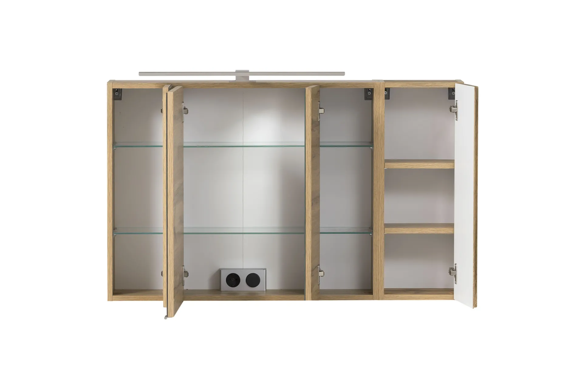 Badezimmerset Varese | Waschtisch und Spiegelschrank mit Beleuchtung | Wotan Eiche weißes Design