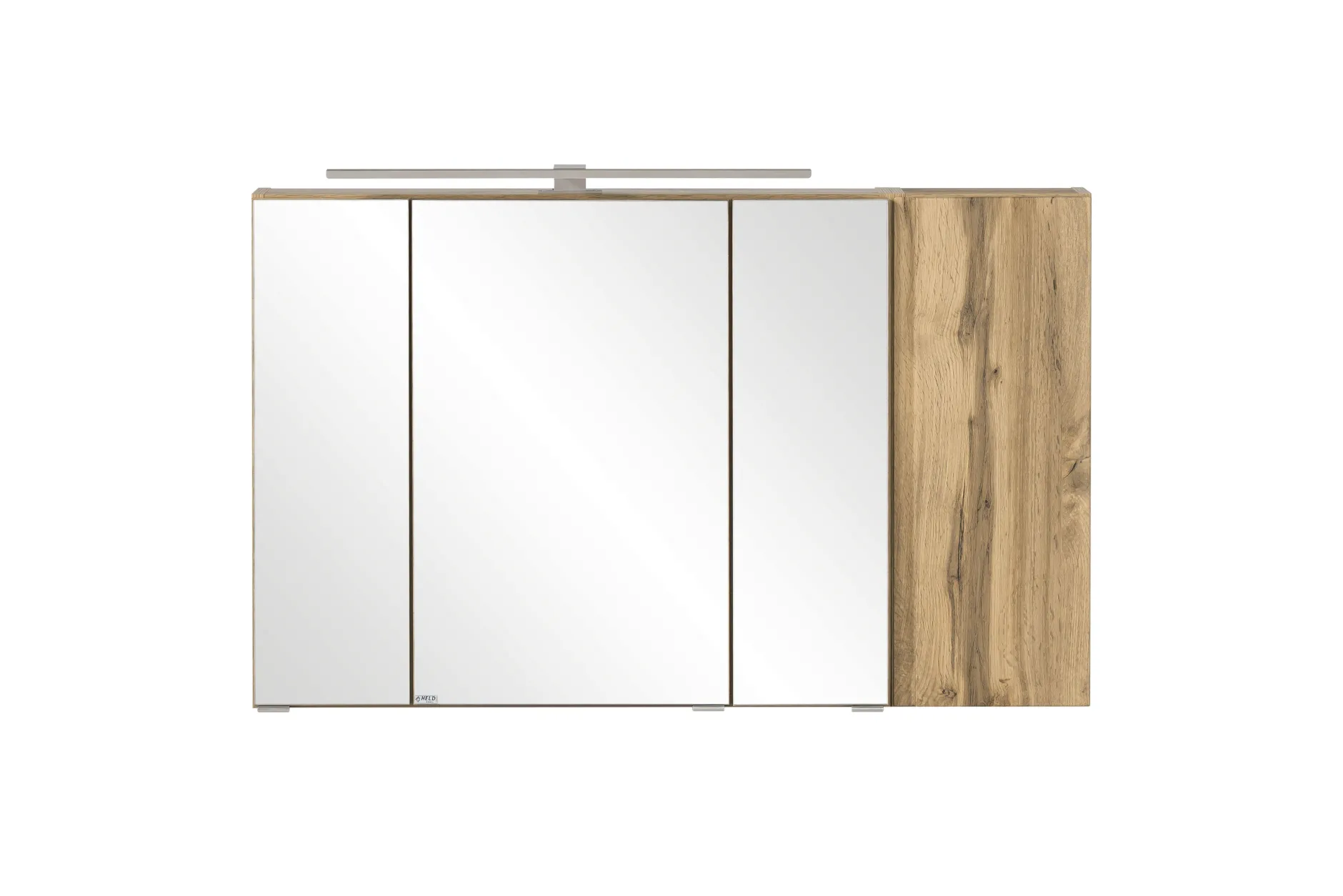 Badezimmerset Varese | Waschtisch und Spiegelschrank mit Beleuchtung | Wotan Eiche Graues Design