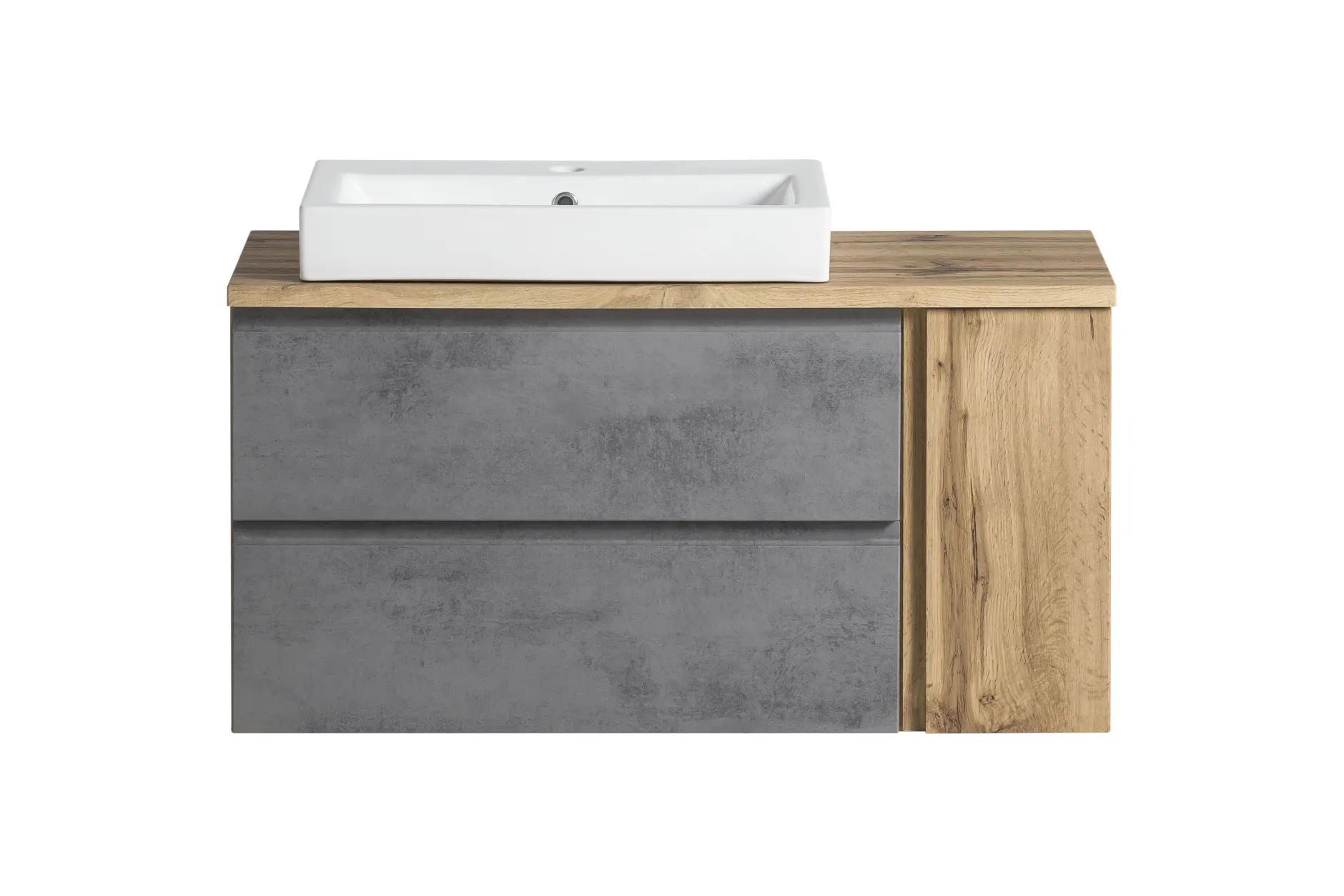 Badezimmerset Varese | Waschtisch und Spiegelschrank mit Beleuchtung | Wotan Eiche Beton Design