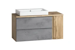 Badezimmerset Varese | Waschtisch und Spiegelschrank mit Beleuchtung | Wotan Eiche Beton Design